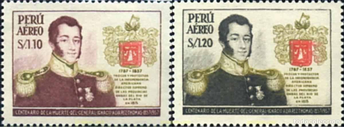 Sellos: PERU 1958 SERIE 2 STAMPS MNH CENTENARIO DE LA MUERTE DEL GENERAL JOSE IGNACIO ALVAREZ THOMAS