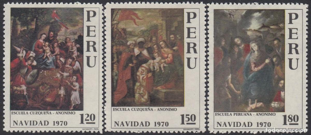 Sellos: PERU 1970 SERIE 3 STAMPS MNH NAVIDAD CHRISTMAS ARTE PINTURAS RELIGIOSAS ESCUELA CUZQUE&Ntilde;A Y PERUANA
