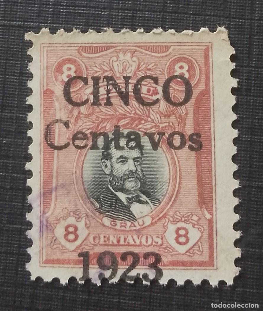 Sellos: 8 CENTAVOS - ALMIRANTE MIGUEL L. GRAU 1907.1910 - SOBRECARGADO: CINCO CENTAVOS 1923