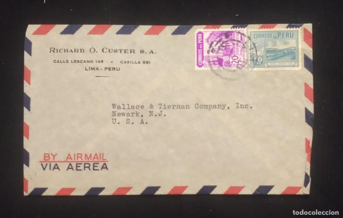 Sellos: TS) CIRCA 1950 PERU, COVER SENT FROM LIMA TO NEW JERSEY, AIRMAIL, WITH THE NATIONAL INDUSTRIAL BANK,