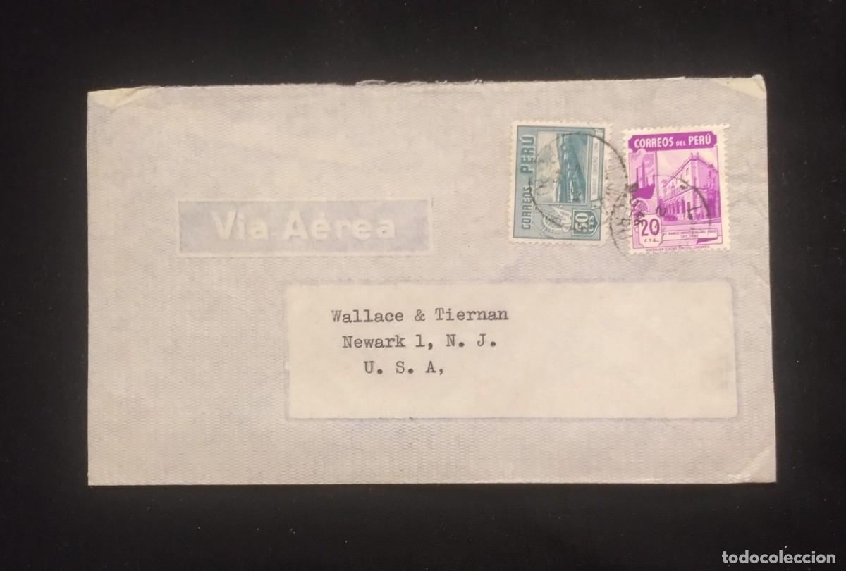 Sellos: TS) 1946 PERU, COVER SENT FROM LIMA TO NEW JERSEY, AIRMAIL, WITH THE NATIONAL INDUSTRIAL BANK, WHICH