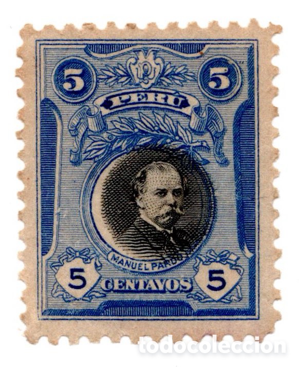 Sellos: Peru 1918 5c Manuel Pardo Blue & Black Definitive MH &mdash; Yvert 179 / Scott 212