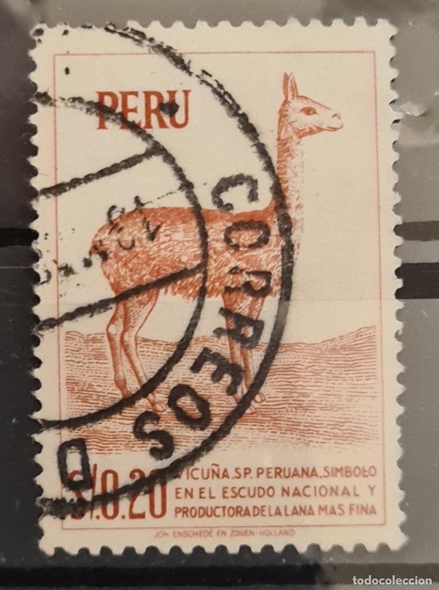 Sellos: Sello usado de Per&uacute; 1952-53: vicu&ntilde;a