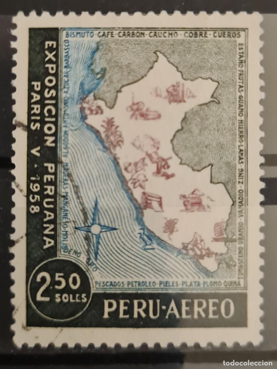 Sellos: Sello a&eacute;reo usado de Per&uacute; 1958: Exposici&oacute;n peruana de Par&iacute;s