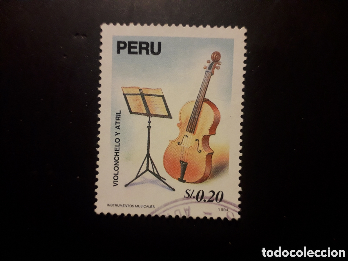Sellos: PER&Uacute;, YVERT 1035 SELLO SUELTO USADO 1995 INSTRUMENTOS MUSICALES VIOLONCHELO PEDIDO M&Iacute;NIMO 3&euro;