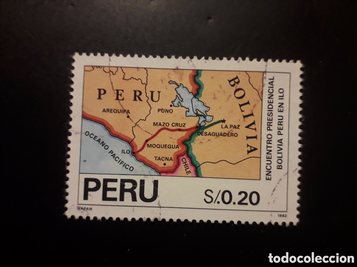 Sellos: PER&Uacute;, YVERT 963 SERIE COMPLETA USADA 1992 MAPAS, ENCUENTRO PRESIDENCIAL CON BOLIVIA PEDIDO M&Iacute;NIMO 3&euro;