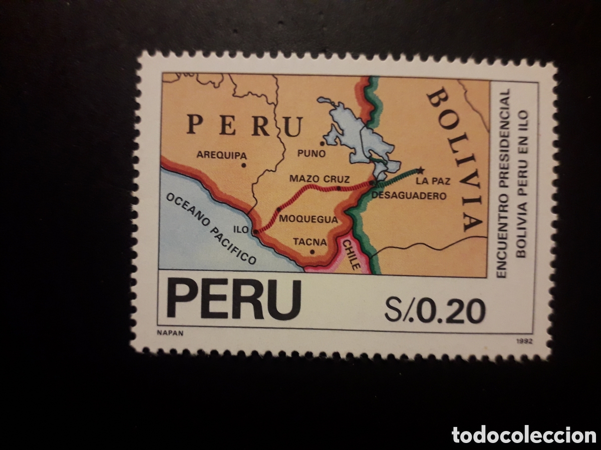 Sellos: PER&Uacute;, YVERT 963 SERIE CTA NUEVA *** 1992 MAPAS ENCUENTRO PRESIDENCIAL CON BOLIVIA PEDIDO M&Iacute;NIMO 3&euro;