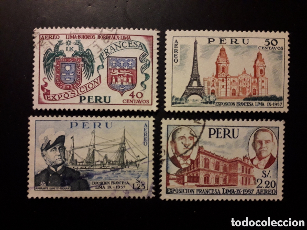Sellos: PER&Uacute; YVERT A 121/4 SERIE COMPLETA USADA 1957 EXPOSICI&Oacute;N FRANCESA DE LIMA PEDIDO M&Iacute;NIMO 3&euro;
