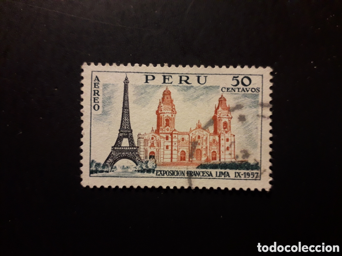 Sellos: PER&Uacute; YVERT A 122 SELLO SUELTO USADO 1957 EXPOSICI&Oacute;N FRANCESA, TORRE EIFFEL, LIMA PEDIDO M&Iacute;NIMO 3&euro;