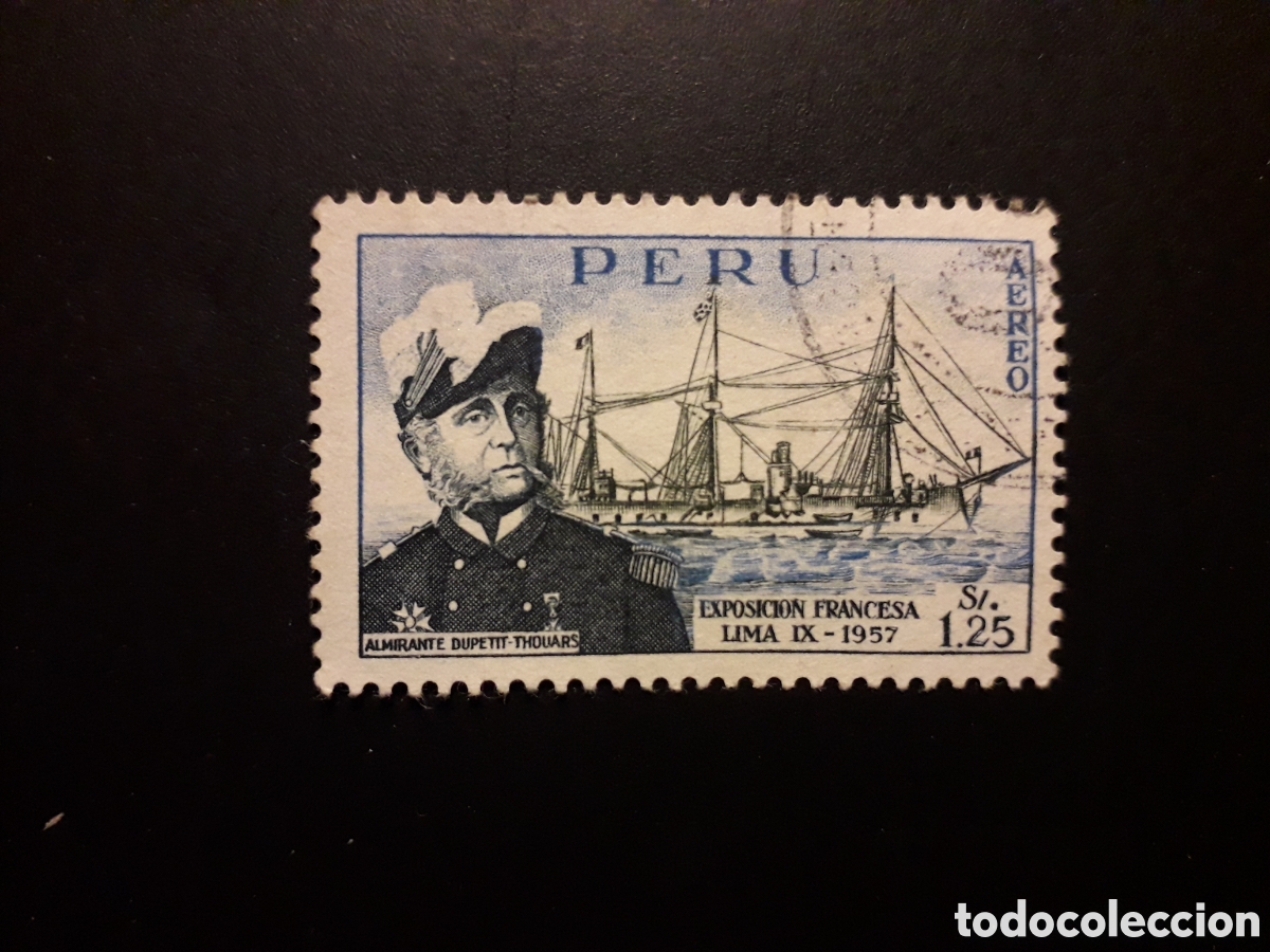 Sellos: PER&Uacute; YVERT A 123 SELLO SUELTO USADO 1957 EXPOSICI&Oacute;N FRANCESA, BARCOS PEDIDO M&Iacute;NIMO 3&euro;