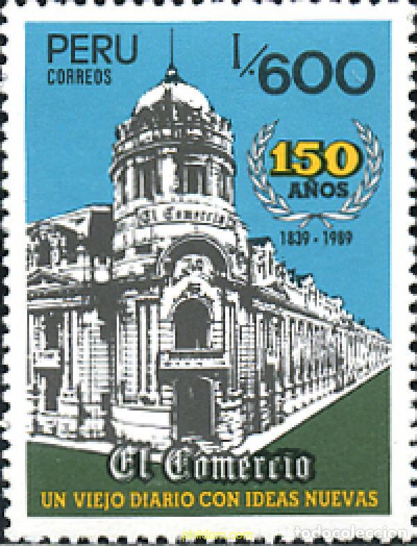 Sellos: 188332 MNH PERU 1989 6 CENTENARIO DEL DIARIO EL COMERCIO