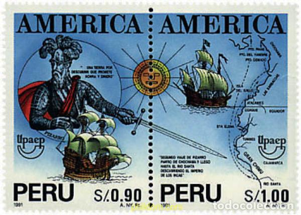 Sellos: 143578 MNH PERU 1993 AMERICA-UPAEP 1991 - VIAJES DEL DESCUBRIMIENTO