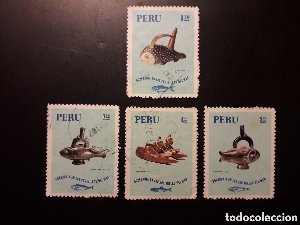 Sellos: PER&Uacute; YVERT 533 + A 291/3 SIN EL 294 SERIE CORTA USADA 1971 EL ARTE DE LA PESCA PEDIDO M&Iacute;NIMO 3&euro;