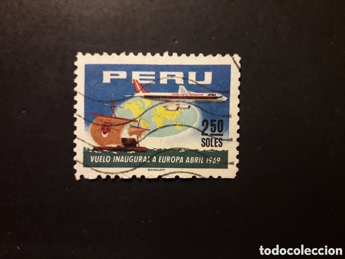 Sellos: PER&Uacute; YVERT 504 SERIE COMPLETA USADA 1969 VUELO INAUGURAL A EUROPA AVIONES MAPAS PEDIDO M&Iacute;NIMO 3&euro;