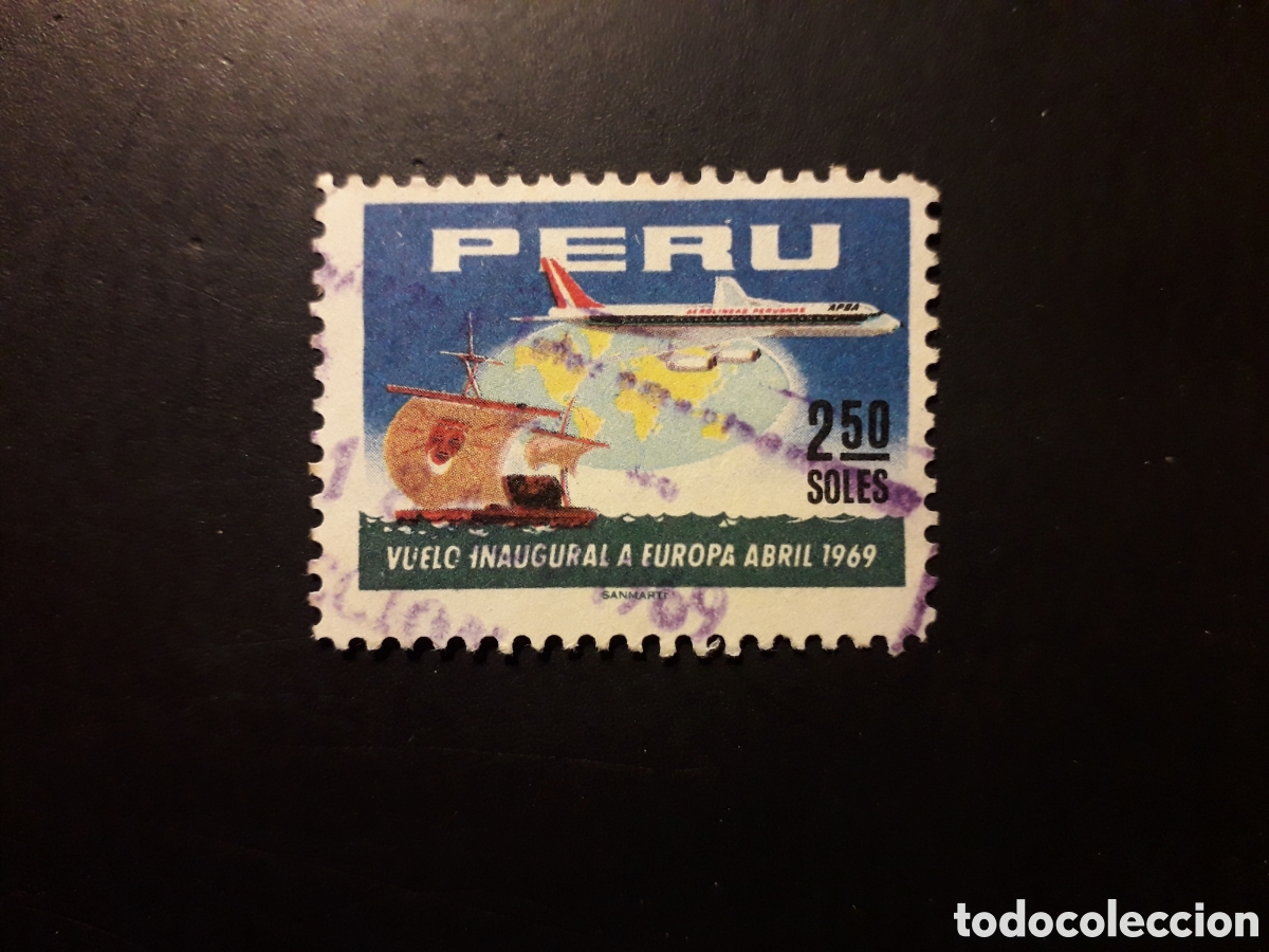 Sellos: PER&Uacute; YVERT 504 SERIE COMPLETA USADA 1969 VUELO INAUGURAL A EUROPA AVIONES MAPAS PEDIDO M&Iacute;NIMO 3&euro;