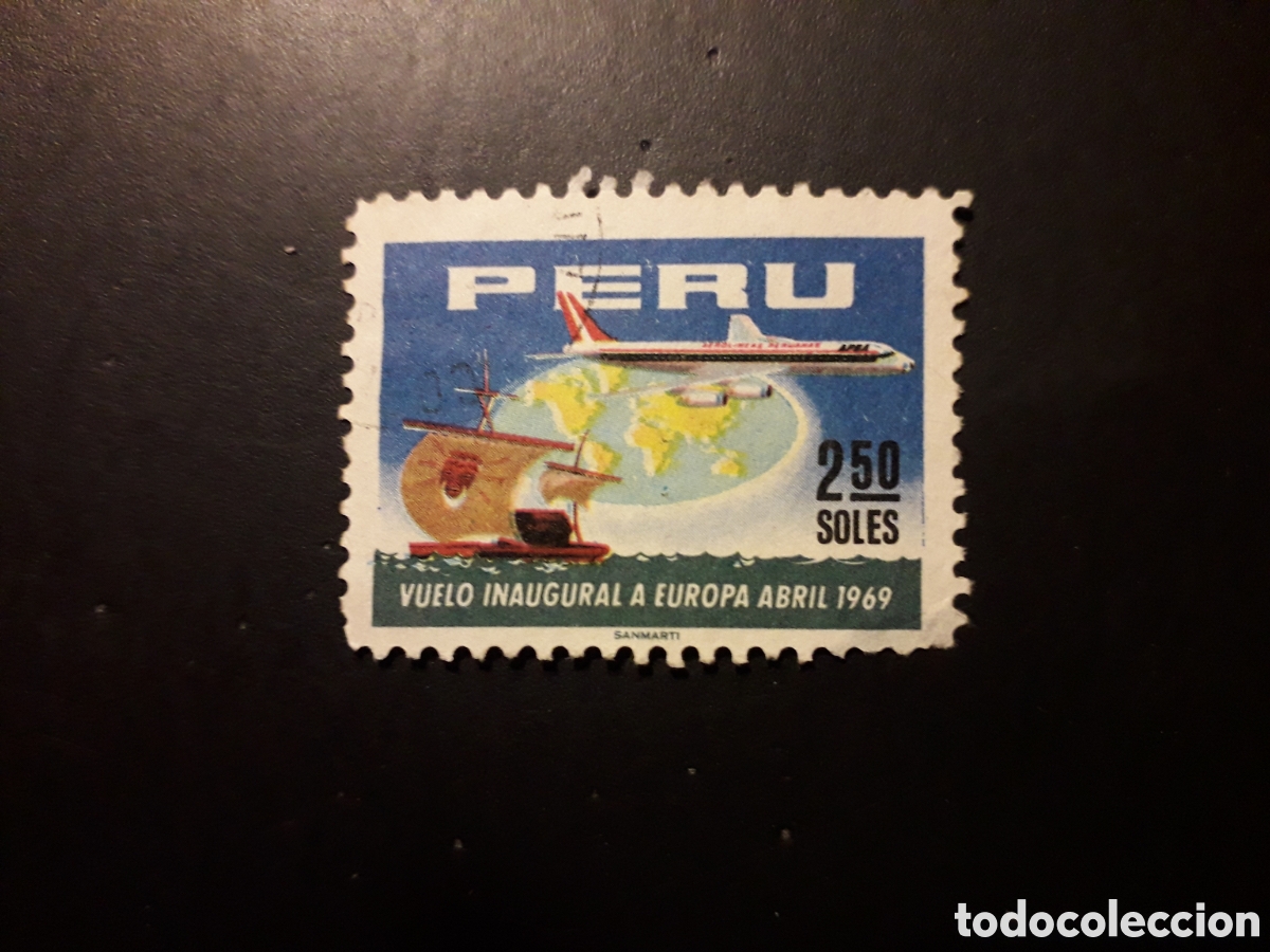 Sellos: PER&Uacute; YVERT 504 SERIE COMPLETA USADA 1969 VUELO INAUGURAL A EUROPA AVIONES MAPAS PEDIDO M&Iacute;NIMO 3&euro;