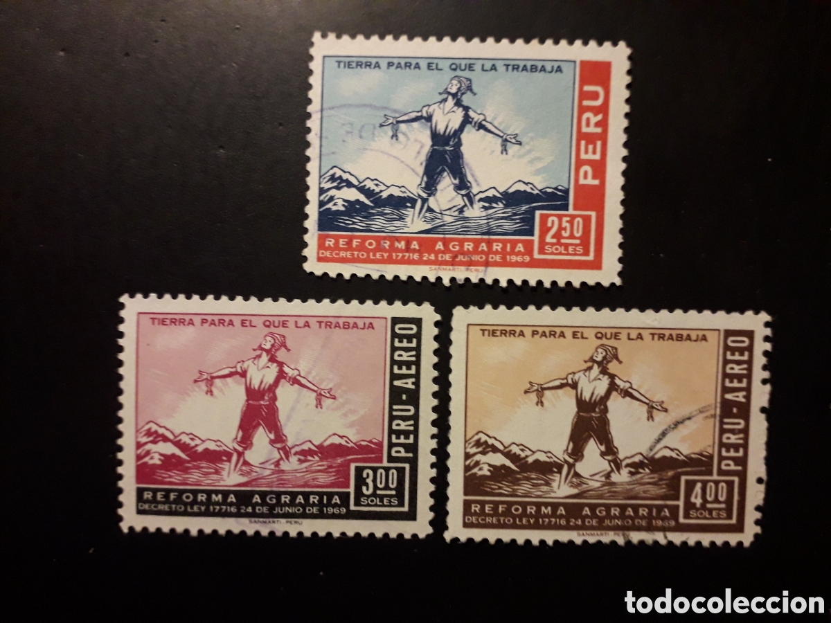 Sellos: PER&Uacute; YVERT 503 + 247/8 SERIE COMPLETA USADA 1969 REFORMA AGRARIA, AGRICULTURA PEDIDO M&Iacute;NIMO 3&euro;