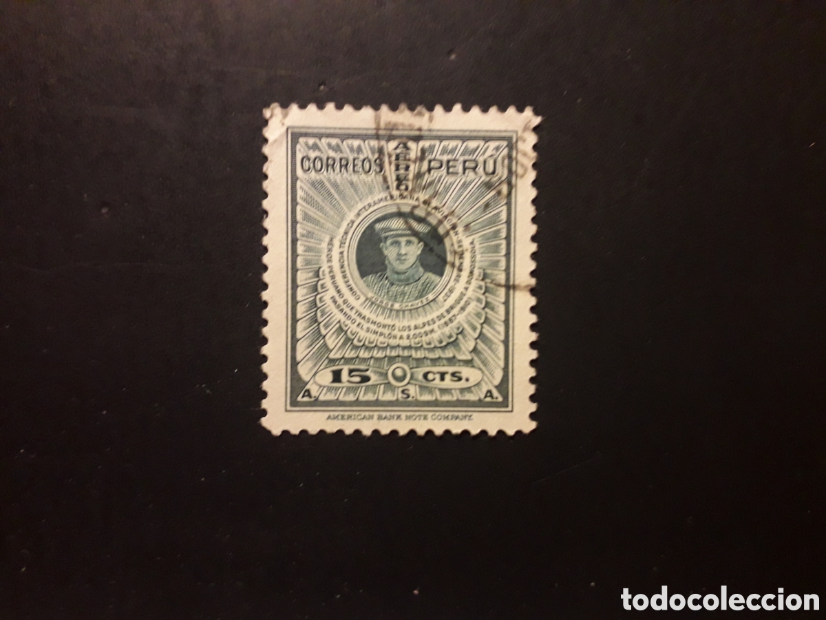 Sellos: PER&Uacute; YVERT A 46 SELLO SUELTO USADO 1937 AVIACI&Oacute;N, JORGE CH&Aacute;VEZ PEDIDO M&Iacute;NIMO 3&euro;