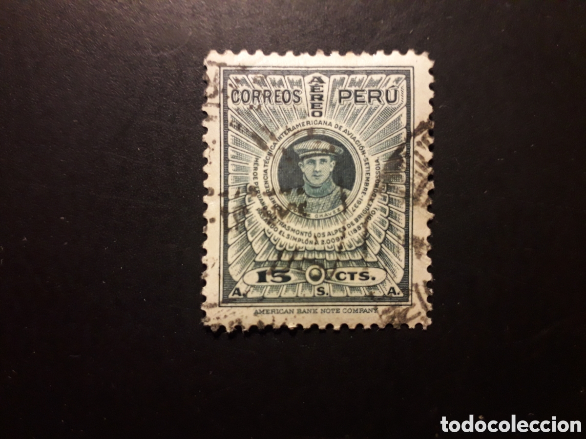 Sellos: PER&Uacute; YVERT A 46 SELLO SUELTO USADO 1937 AVIACI&Oacute;N, JORGE CH&Aacute;VEZ PEDIDO M&Iacute;NIMO 3&euro;