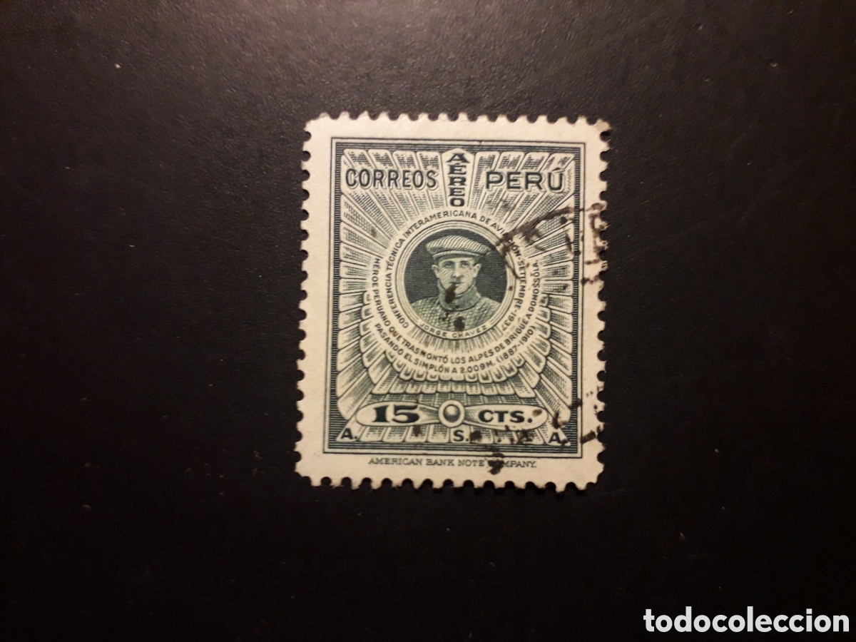 Sellos: PER&Uacute; YVERT A 46 SELLO SUELTO USADO 1937 AVIACI&Oacute;N, JORGE CH&Aacute;VEZ PEDIDO M&Iacute;NIMO 3&euro;