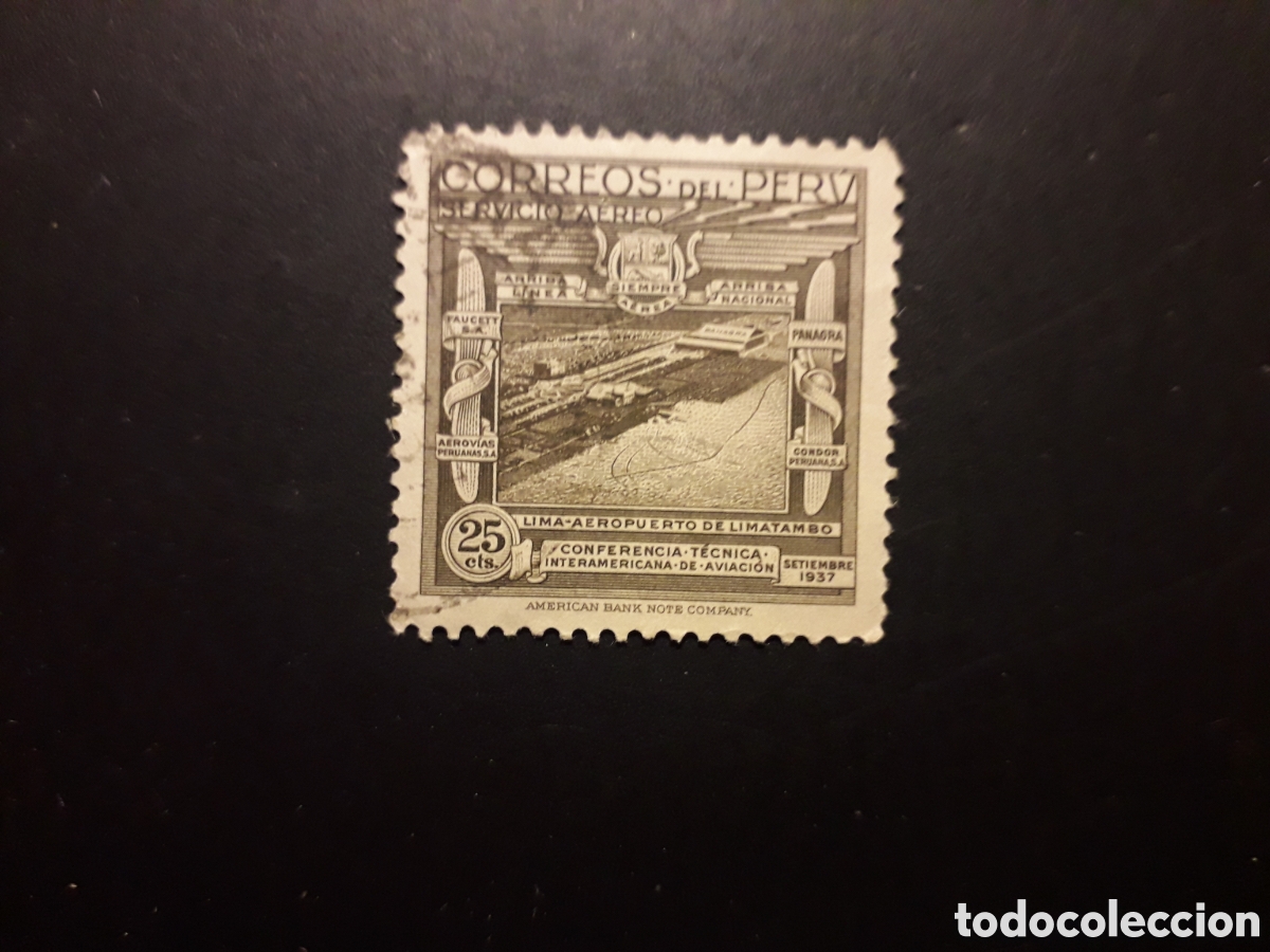 Sellos: PER&Uacute; YVERT A 47 SELLO SUELTO USADO 1937 AVIACI&Oacute;N, AEROPUERTO DE LIMATAMBO PEDIDO M&Iacute;NIMO 3&euro;