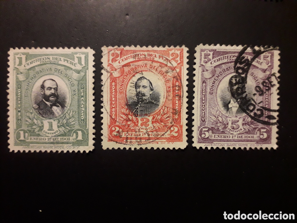 Sellos: PER&Uacute; YVERT 127/9 SERIE COMPLETA USADA 1901 PERSONAJES PEDIDO M&Iacute;NIMO 3&euro;