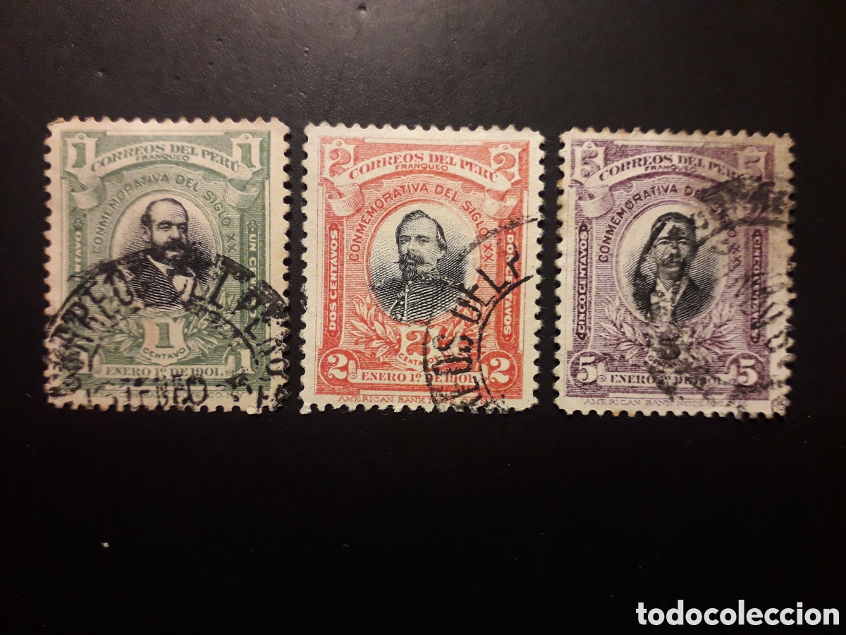 Sellos: PER&Uacute; YVERT 127/9 SERIE COMPLETA USADA 1901 PERSONAJES PEDIDO M&Iacute;NIMO 3&euro;