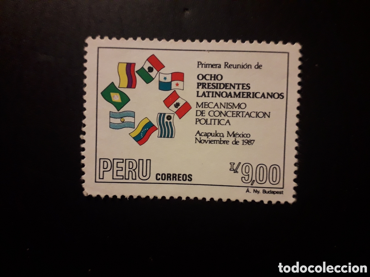 Sellos: PER&Uacute; YVERT 878 SERIE COMPLETA USADA 1988 BANDERAS, REUNI&Oacute;N DE PRESIDENTES PEDIDO M&Iacute;NIMO 3&euro;
