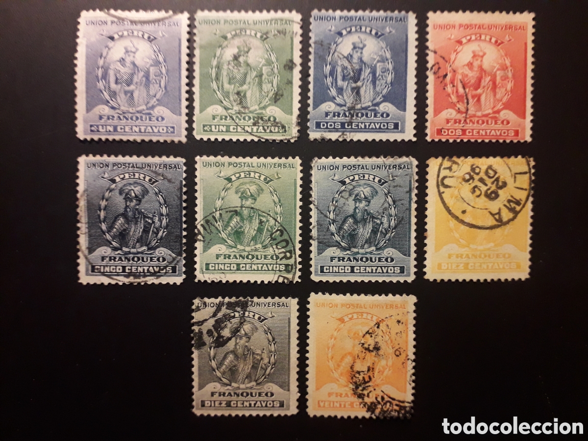 Sellos: PER&Uacute; YVERT 106/115 SIN 116/8 SERIE CORTA USADA 1896-99 INCA MANCO CAPAC, FCO. PIZARRO M&Iacute;NIMO 3&euro;