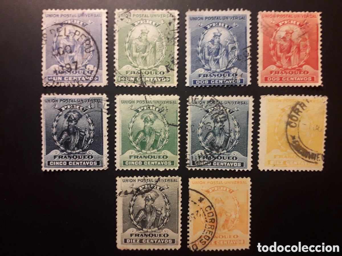 Sellos: PER&Uacute; YVERT 106/115 SIN 116/8 SERIE CORTA USADA 1896-99 INCA MANCO CAPAC, FCO. PIZARRO M&Iacute;NIMO 3&euro;