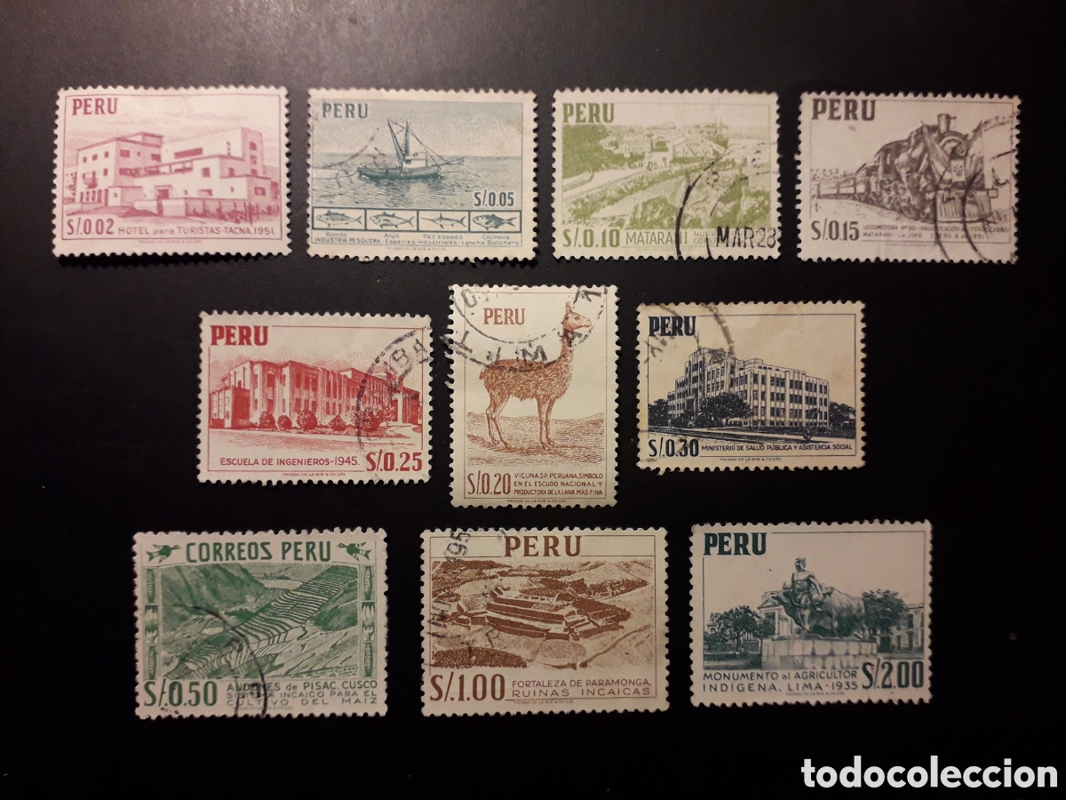 Sellos: PER&Uacute; YVERT 426/35 SERIE COMPLETA USADA 1952-53 SERIE B&Aacute;SICA PEDIDO M&Iacute;NIMO 3&euro;