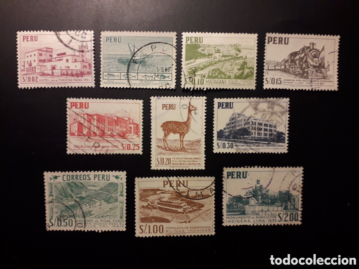 Sellos: PER&Uacute; YVERT 426/35 SERIE COMPLETA USADA 1952-53 SERIE B&Aacute;SICA PEDIDO M&Iacute;NIMO 3&euro;