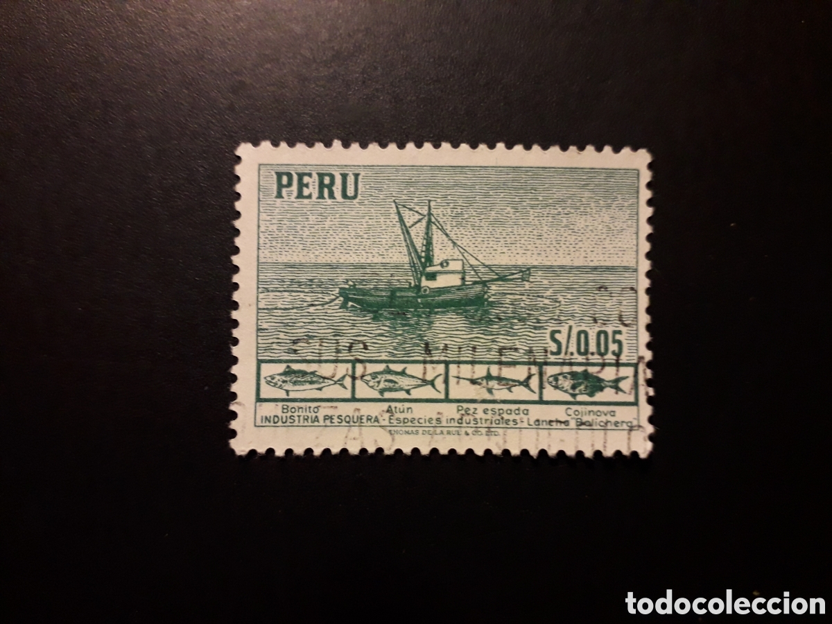 Sellos: PER&Uacute; YVERT 427 SELLO SUELTO USADO 1952-53 BARCO DE PESCA, PECES PEDIDO M&Iacute;NIMO 3&euro;