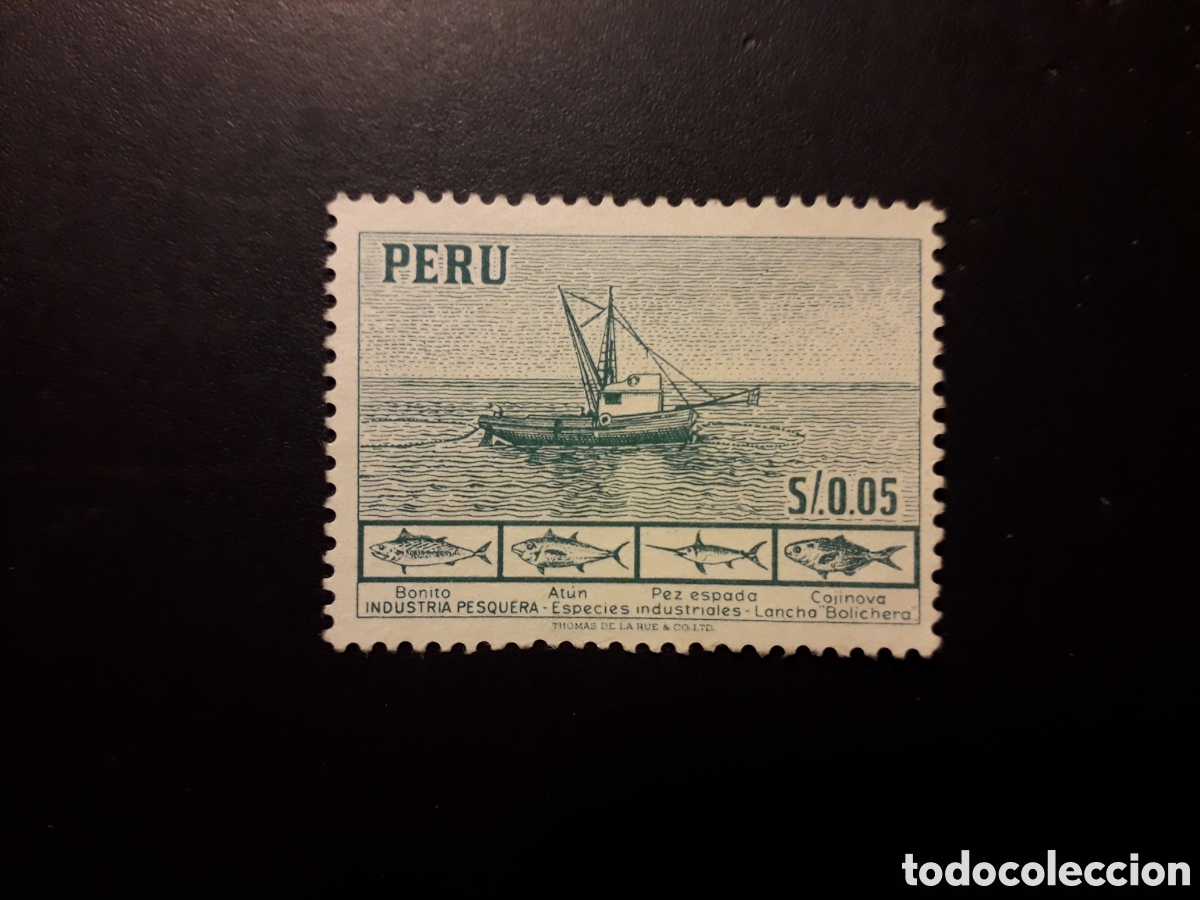 Sellos: PER&Uacute; YVERT 427 SELLO SUELTO USADO 1952-53 BARCO DE PESCA, PECES PEDIDO M&Iacute;NIMO 3&euro;