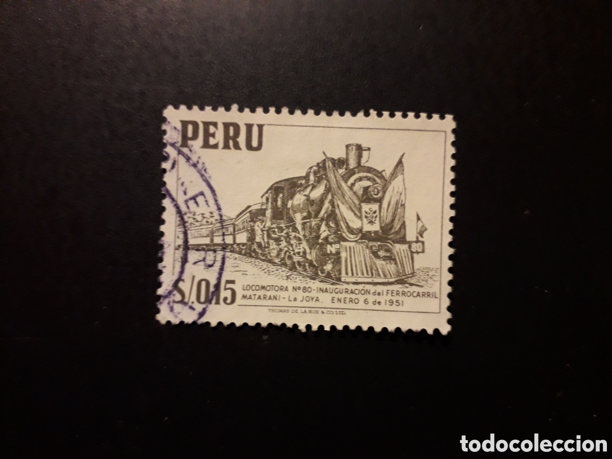 Sellos: PER&Uacute; YVERT 429 SELLO SUELTO USADO 1952-53 TRENES PEDIDO M&Iacute;NIMO 3&euro;