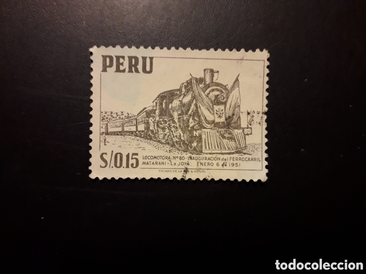 Sellos: PER&Uacute; YVERT 429 SELLO SUELTO USADO 1952-53 TRENES PEDIDO M&Iacute;NIMO 3&euro;