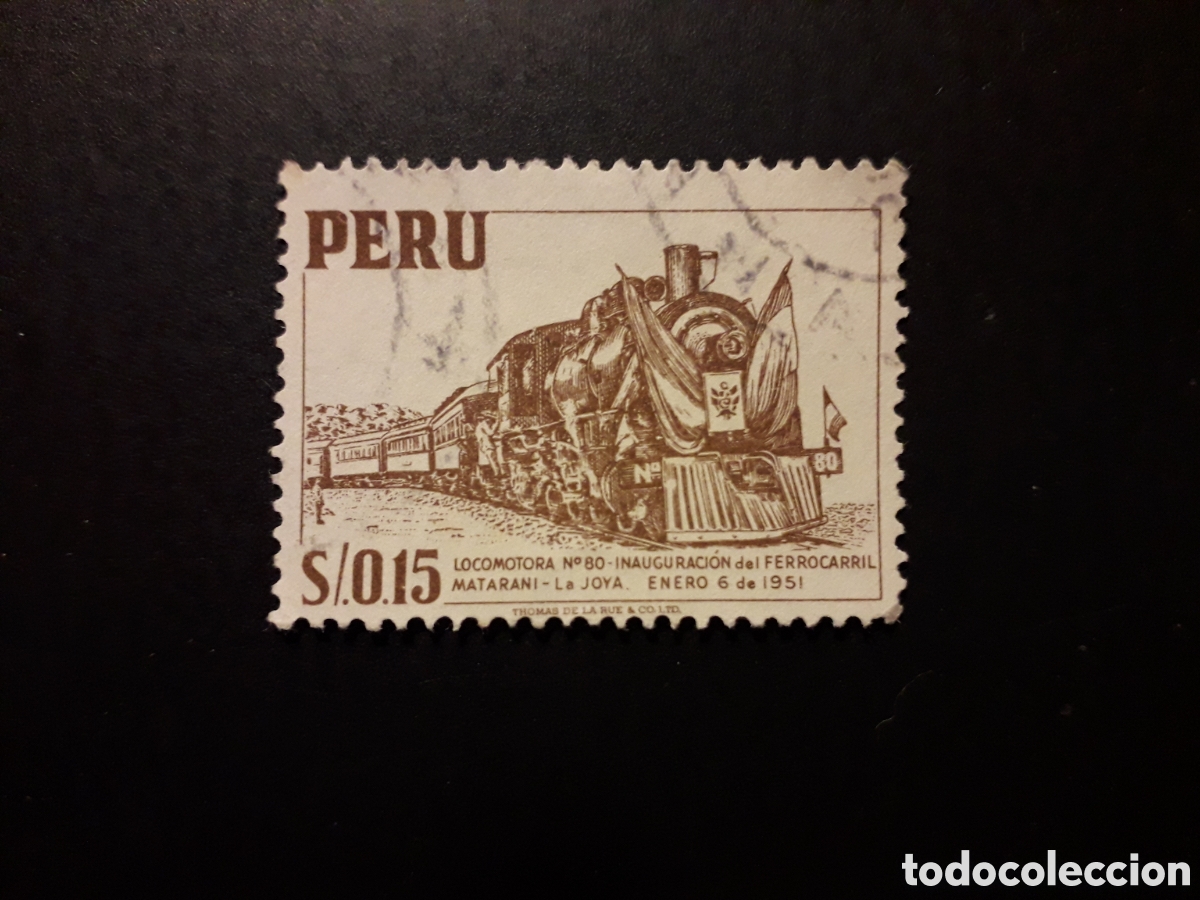 Sellos: PER&Uacute; YVERT 440 SELLO SUELTO USADO 1957-58 TRENES PEDIDO M&Iacute;NIMO 3&euro;