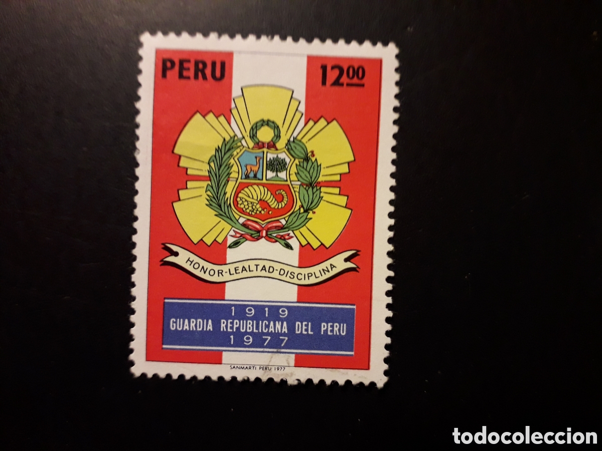Sellos: PER&Uacute; YVERT 626 SERIE COMPLETA USADA 1977 ESCUDO GUARDIA REPUBLICANA, EJ&Eacute;RCITO PEDIDO M&Iacute;NIMO 3&euro;