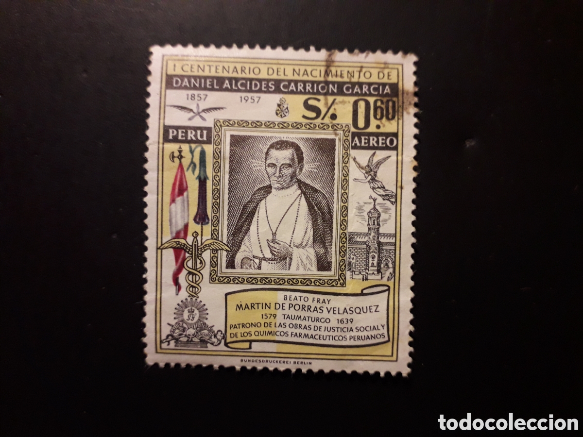 Sellos: PER&Uacute; YVERT A 142 SELLO SUELTO USADO 1958 SAN MART&Iacute;N DE PORRES PEDIDO M&Iacute;NIMO 3&euro;