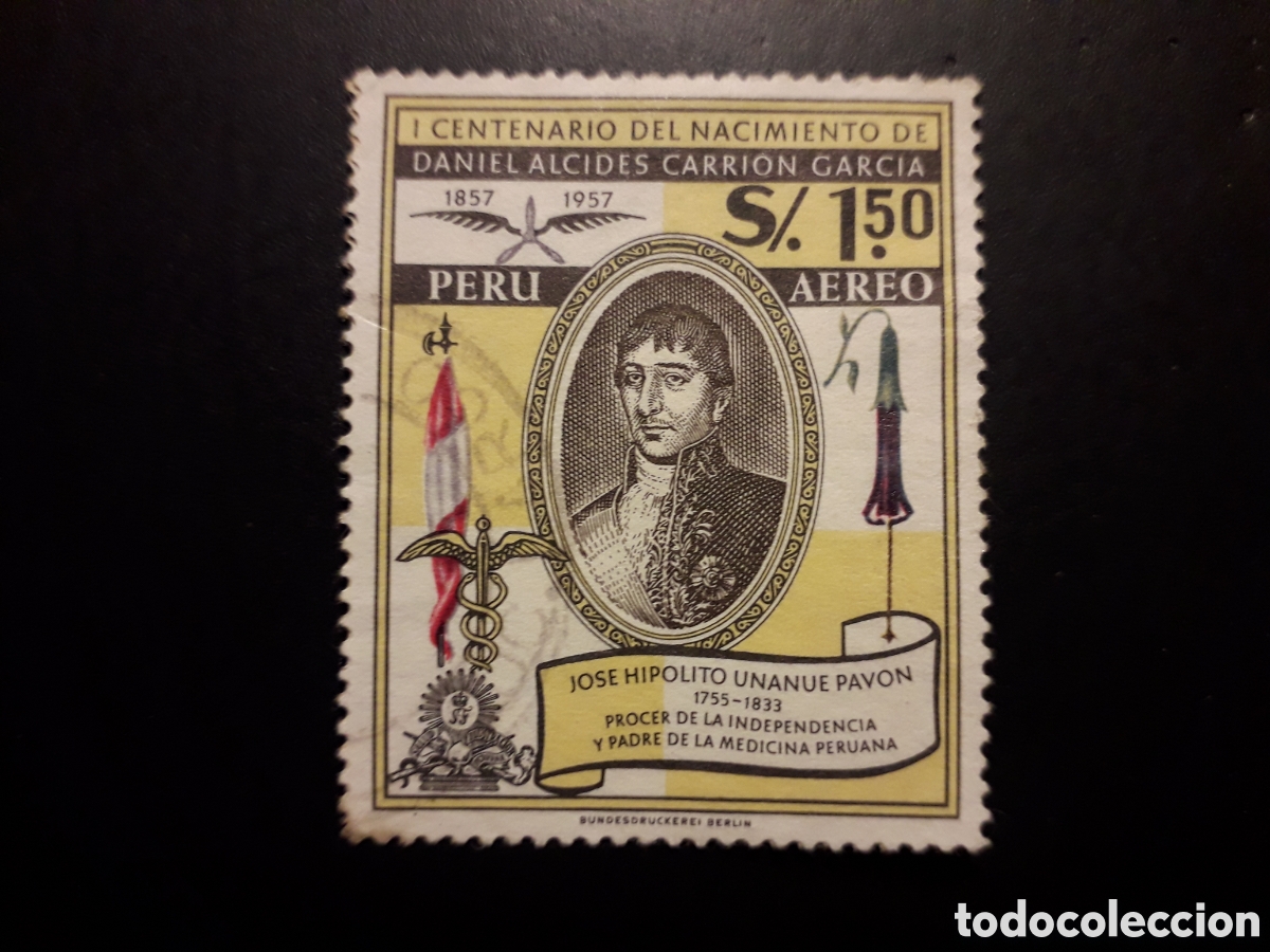 Sellos: PER&Uacute; YVERT A 144 SELLO SUELTO USADO 1958 JOS&Eacute; HIP&Oacute;LITO UNAUE PAV&Oacute;N PEDIDO M&Iacute;NIMO 3&euro;