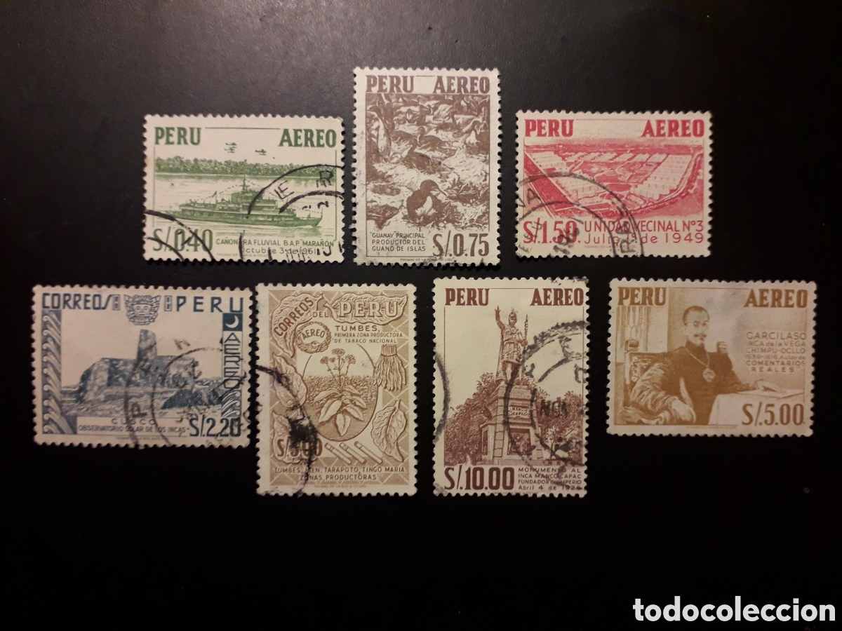 Sellos: PER&Uacute; YVERT A 104/11 SIN A 106 SERIE CORTA USADA 1953 SERIE B&Aacute;SICA PEDIDO M&Iacute;NIMO 3&euro;