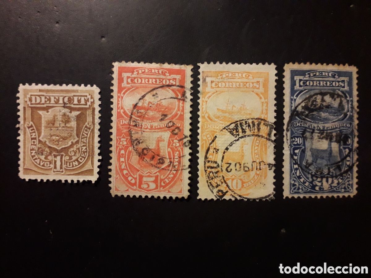 Sellos: PER&Uacute; YVERT TASAS 1/4 SIN EL 5 SERIE CORTA USADA 1874-79 BARCO Y LLAMA PEDIDO M&Iacute;NIMO 3&euro;