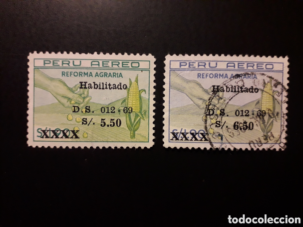 Sellos: PER&Uacute; YVERT A 234/5 SERIE COMPLETA USADA 1969 AGRICULTURA, SOBRECARGADOS PEDIDO M&Iacute;NIMO 3&euro;