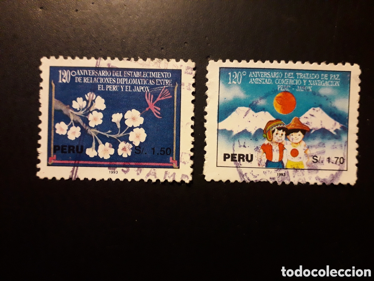 Sellos: PER&Uacute; YVERT 995/6 SERIE COMPLETA USADA 1993 AMISTAD CON JAP&Oacute;N, FLORES MONTA&Ntilde;AS PEDIDO M&Iacute;NIMO 3&euro;