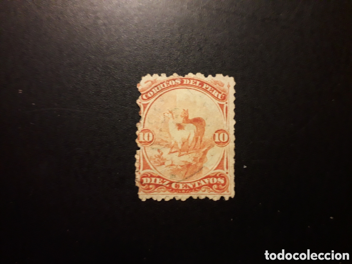 Sellos: PER&Uacute; YVERT 11 SELLO SUELTO USADO, DENTADO CORTO EN UN LADO 1866 LLAMAS PEDIDO M&Iacute;NIMO 3&euro;