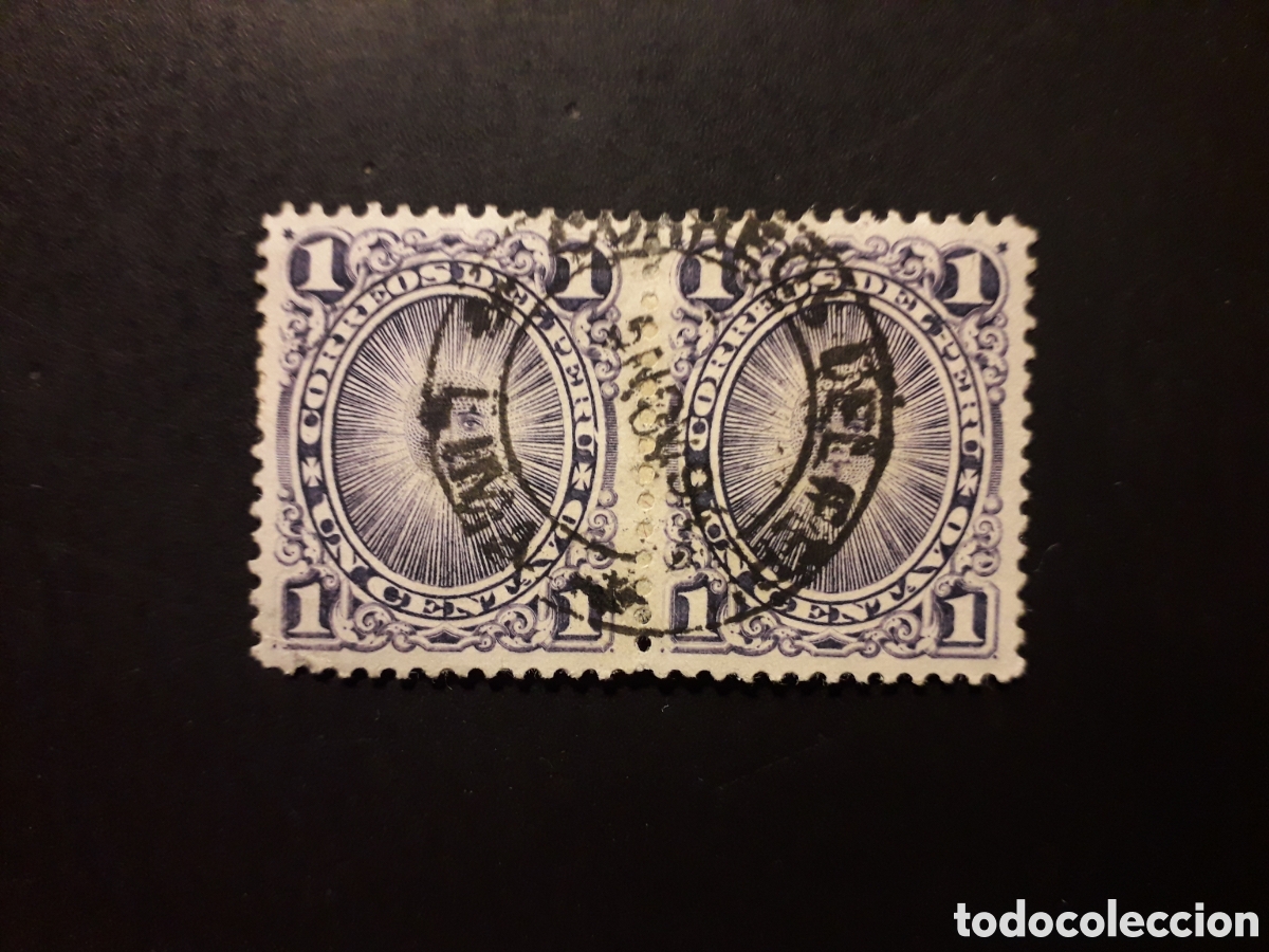 Sellos: PER&Uacute; YVERT 76 SELLOS SUELTOS USADOS, PAREJA 1884-86 SOL Y ESCUDO PEDIDO M&Iacute;NIMO 3&euro;