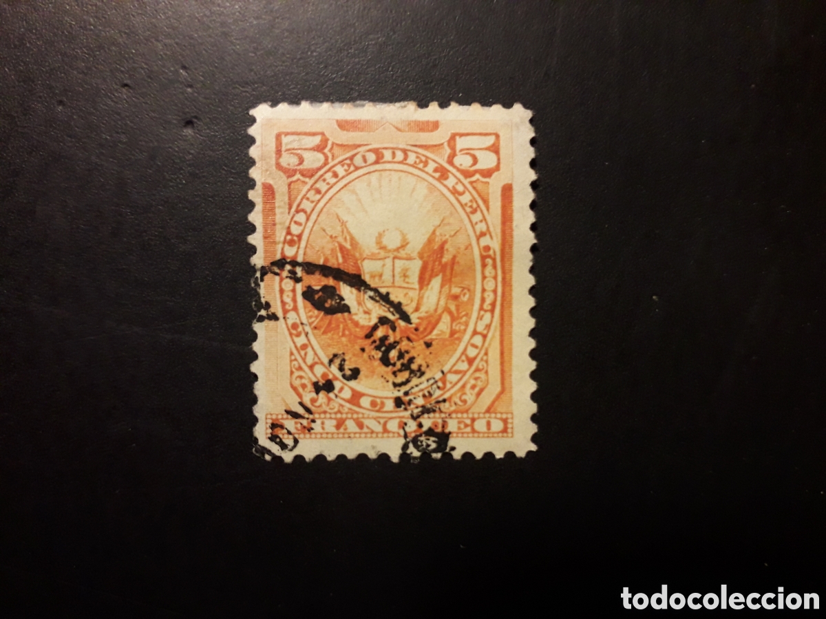 Sellos: PER&Uacute; YVERT 78 SELLO SUELTO USADO 1884-86 ESCUDO PEDIDO M&Iacute;NIMO 3&euro;