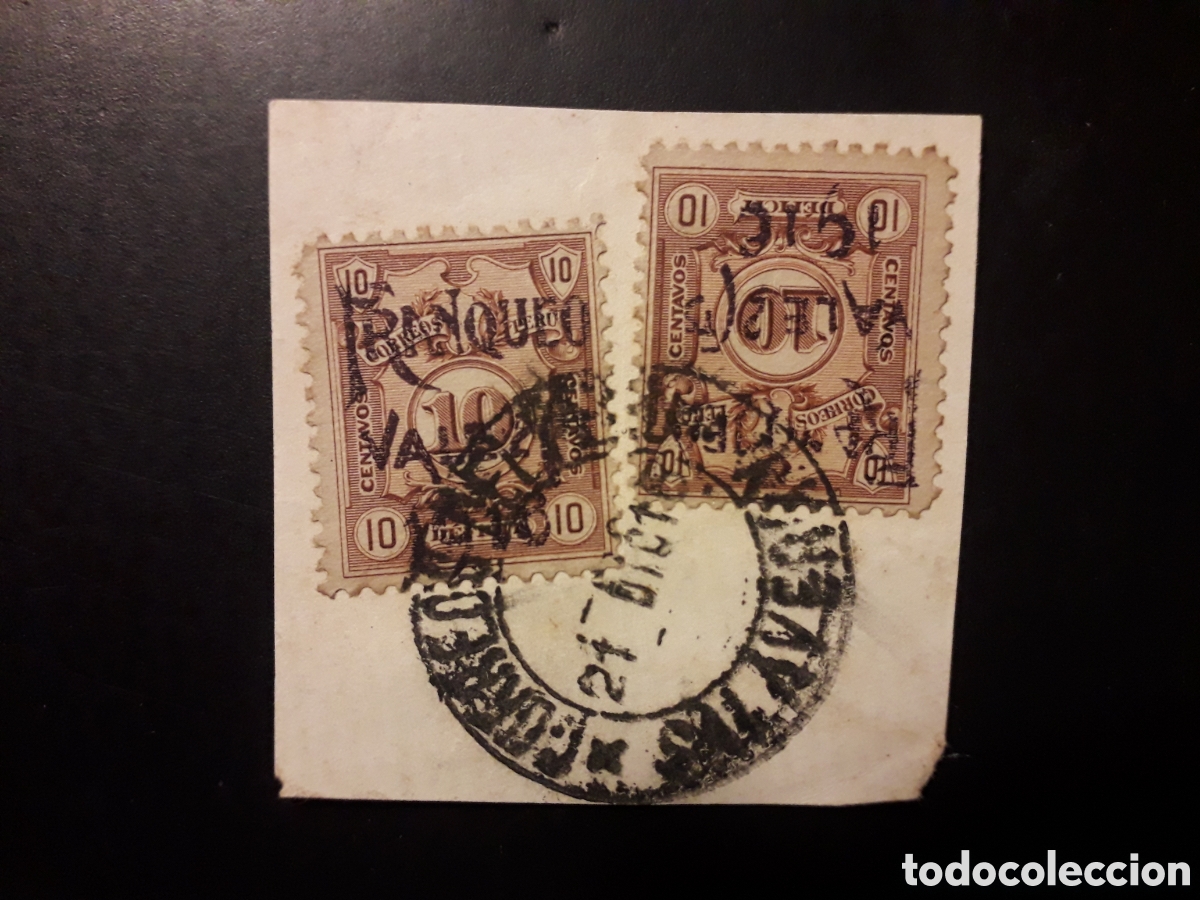 Sellos: PER&Uacute; YVERT 173 x 2 EN FRAGMENTO, SELLO SUELTO USADO 1916 SOBRECARGADO PEDIDO M&Iacute;NIMO 3&euro;