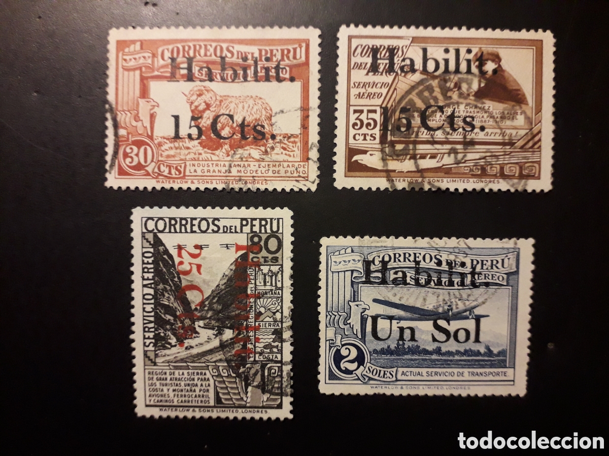 Sellos: PER&Uacute; YVERT A 29/33 SIN EL 31 SERIE CORTA USADA 1937 SOBRECARGADOS PEDIDO M&Iacute;NIMO 3&euro;