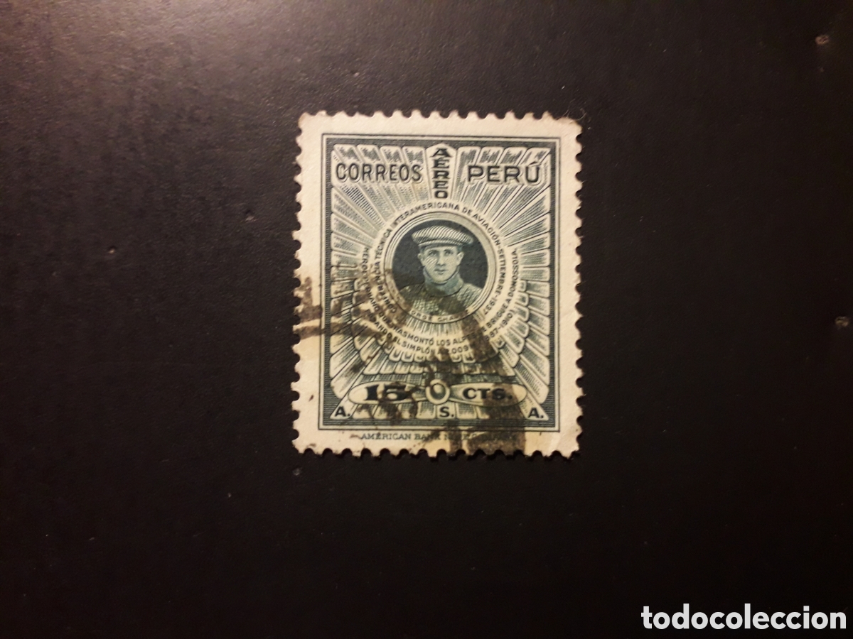 Sellos: PER&Uacute; YVERT A 46 SELLO SUELTO USADO 1937 AVIACI&Oacute;N JORGE CH&Aacute;VEZ PEDIDO M&Iacute;NIMO 3&euro;